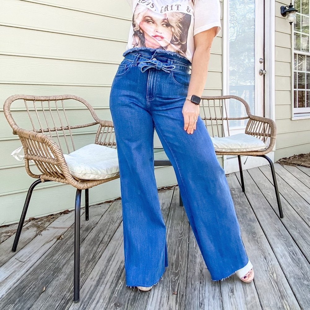 Express Dark Blue Wide Leg Jeans